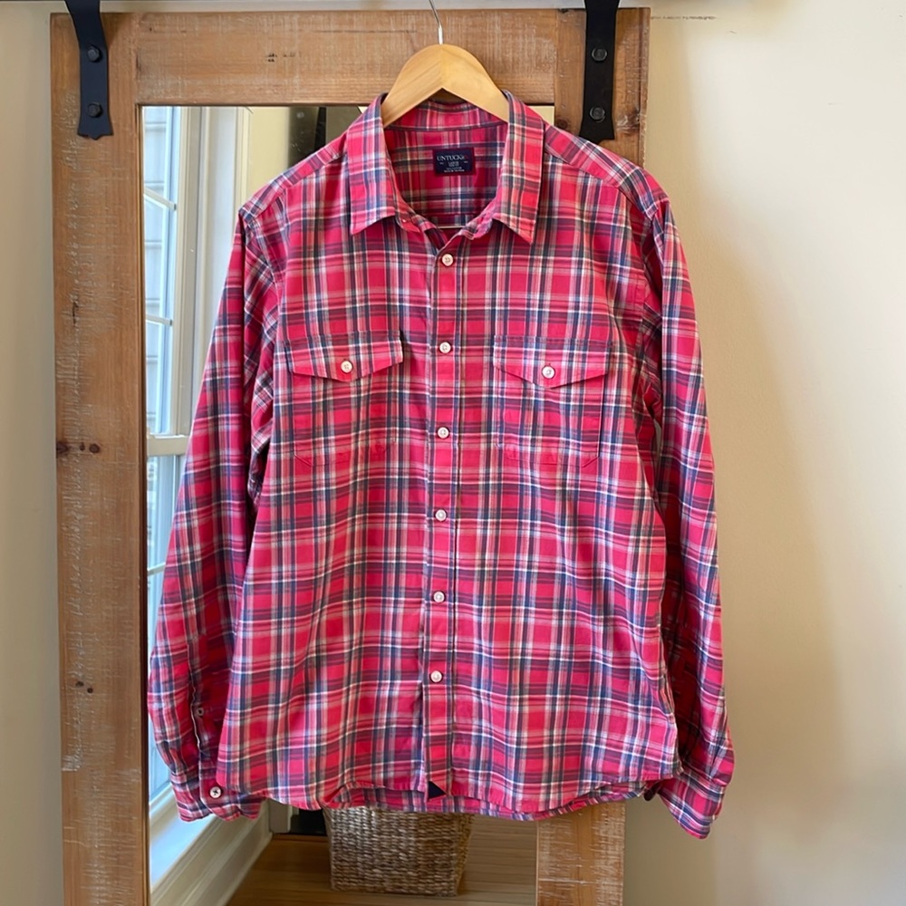 UNTUCKit Pink Plaid Long Sleeve Shirt Slim Fit L